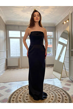Saten Kumaş Straplez Modern Kalıp Abiye Elbise