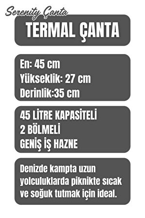 45 Lt. Termal Kamp ve Piknik Yemek Taşıma Çantası, Soğutucu Buzluk Çanta