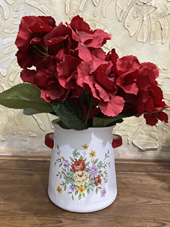 Kulplu Saksı,Vazo Çiçek Desenli