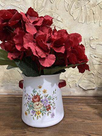 Kulplu Saksı,Vazo Çiçek Desenli
