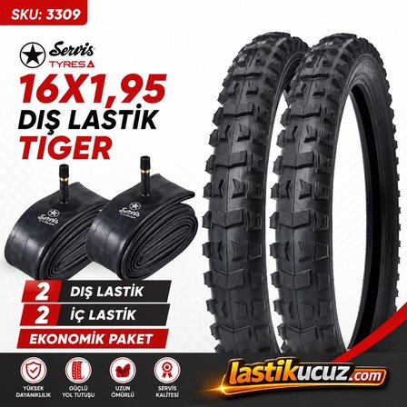 Servis 16X1.95 DIŞ LASTİK (TIGER) Bisiklet Lastiği +İç Lastiği (2 ŞER ADET TAKIM) 