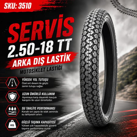 SERVİS 2.50-18 TT (İÇ LASTİK GEREKTİRİR) LONG LİFE ARKA DIŞ MOTOSİKLET LASTİĞİ