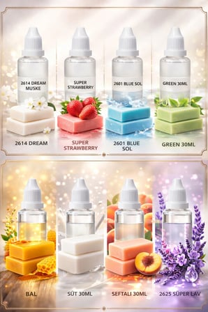 Sabun ve Mum Yapım İçin 30ML Konsantre Esans Çilek, Lavanta, Şeftali, Bal, Okyanus, Musk, Süt, Green