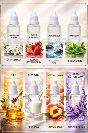 Sabun ve Mum Yapım İçin 30ML Konsantre Esans Çilek, Lavanta, Şeftali, Bal, Okyanus, Musk, Süt, Green
