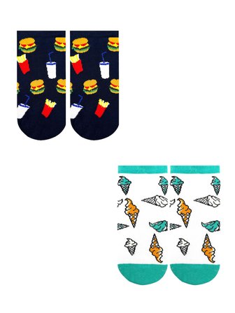 10'LU YİYECEK VE FAST FOOD  DESENLİ RENKLİ PATİK ÇORAP KUTUSU