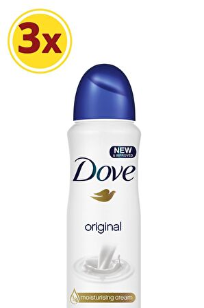 Dove Original Antiperspirant Leke Yapmayan Kadın Sprey Deodorant 150 ml x 3