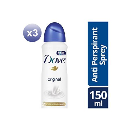 Dove Original Antiperspirant Leke Yapmayan Kadın Sprey Deodorant 150 ml x 3