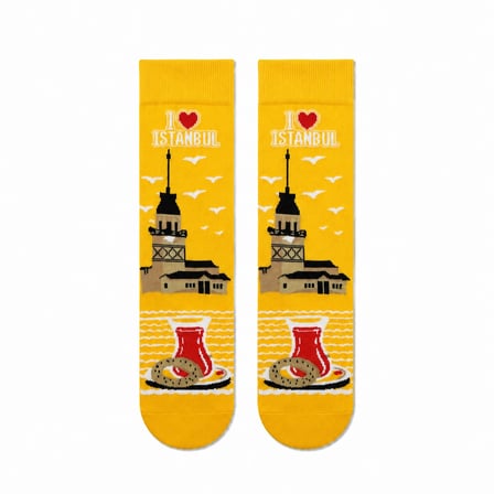 I Love İstanbul 5'li Kutulu Çorap Seti – Kediler ve Simit