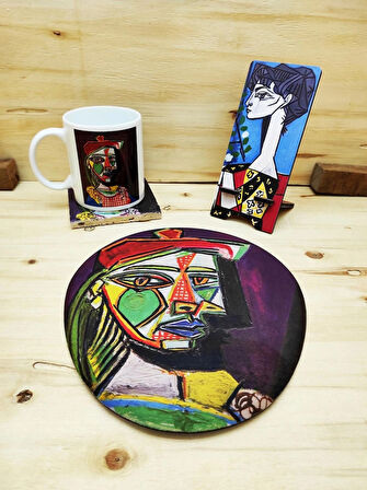 Pablo Picasso Set 6 - Kupa Traverten Bardak Altlığı Mousepad Mdf Telefon Standı