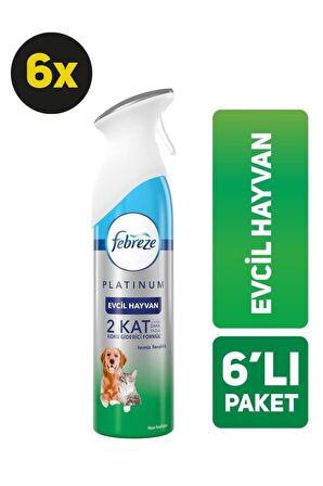 Febreze Platinum Hava Ferahlatıcı Sprey Oda Kokusu Evcil Hayvan 300 ml 6'lı Paket