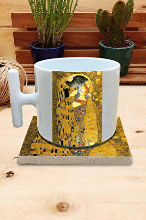 Kediler Ve Sanat/gustav Klimt The Kiss Set 9 - T Fincan Kupa Taş Bardak Altlığı 1