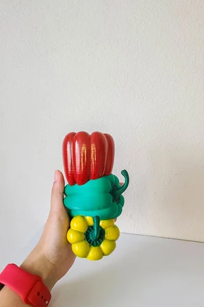 2'li Dekoratif Biber Tasarım Vazo Seti - El Boyaması Kuru Çiçeklik Hediyelik Obje Seti - Bioplastik