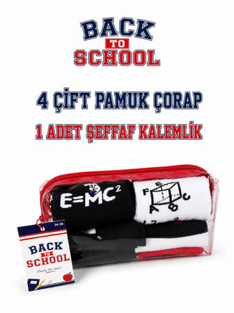 Okula Dönüş 4'lü Çorap Seti – Matematik Temalı Kalemlikli