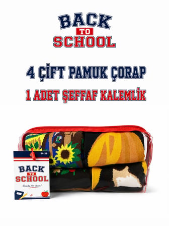 Okula Dönüş 4'lü Çorap Seti – Sanat Temalı Kalemlikli