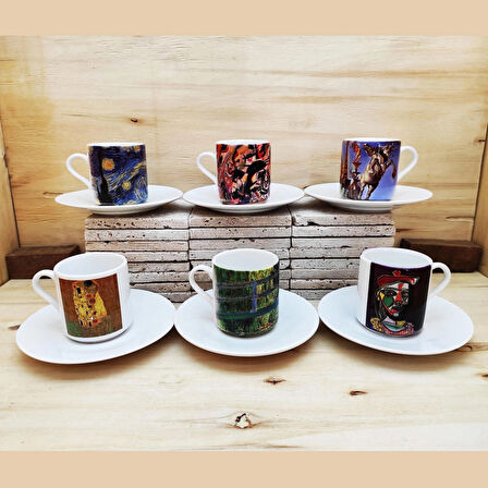 Dali Van Gogh Picasso Kandinsky Gustav Klimt Monet Tasarımlı 6'lı Türk Kahvesi Fincanı Seti