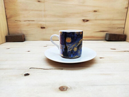 Dali,van Gogh, Picasso, Kandinsky, Klimt, Monet 6'lı Türk Kahvesi Fincanı Ve Taş Bardak Altlığı Seti