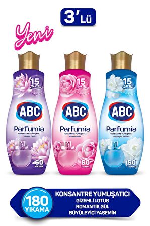 ABC Parfumia Gizemli Lotus & Büyüleyici Yasemin & Romantik Gül Beyazlar ve Renkliler İçin Konsantre Yumuşatıcı 3 x 1440 ml 180 Yıkama