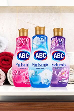 ABC Parfumia Gizemli Lotus & Büyüleyici Yasemin & Romantik Gül Beyazlar ve Renkliler İçin Konsantre Yumuşatıcı 3 x 1440 ml 180 Yıkama