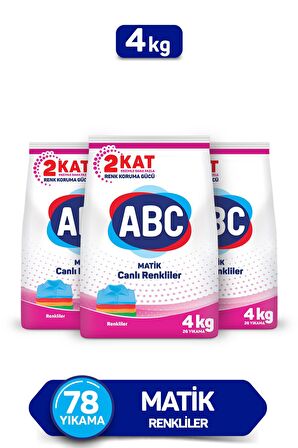ABC Matik Parfümlü Renkliler İçin Toz Çamaşır Deterjanı 3 x 4 kg 78 Yıkama