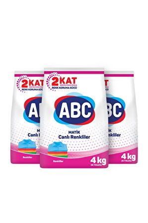 ABC Matik Parfümlü Renkliler İçin Toz Çamaşır Deterjanı 3 x 4 kg 78 Yıkama
