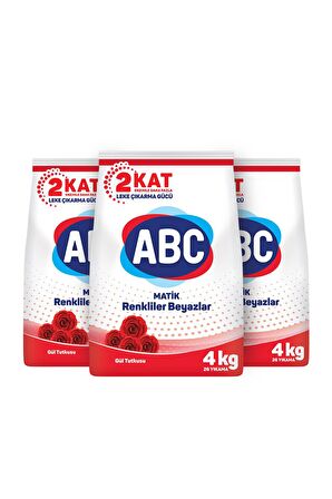ABC Matik Gül Parfümlü Beyazlar ve Renkliler İçin Toz Çamaşır Deterjanı 3 x 4 kg 78 Yıkama