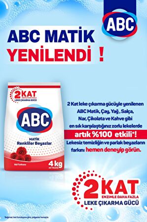 ABC Matik Gül Parfümlü Beyazlar ve Renkliler İçin Toz Çamaşır Deterjanı 3 x 4 kg 78 Yıkama