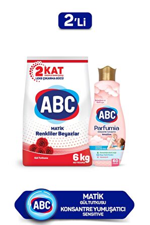 ABC Matik Gül Parfümlü Beyazlar ve Renkliler İçin Toz Çamaşır Deterjanı 6 kg 40 Yıkama + Yumuşatıcı