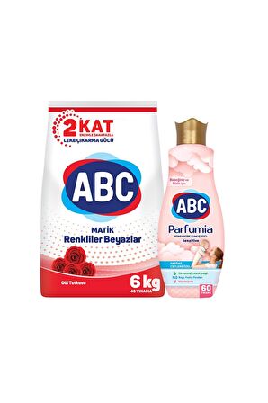 ABC Matik Gül Parfümlü Beyazlar ve Renkliler İçin Toz Çamaşır Deterjanı 6 kg 40 Yıkama + Yumuşatıcı