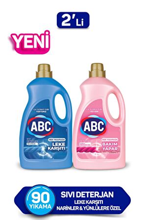 ABC Leke Karşıtı & Bakım Renkliler için Sıvı Deterjan 90 Yıkama 2x2.75 lt