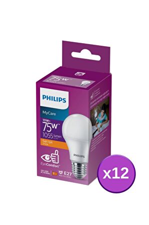 PHILIPS LED 10-75W AMPUL 2700K SARI IŞIK 12Lİ