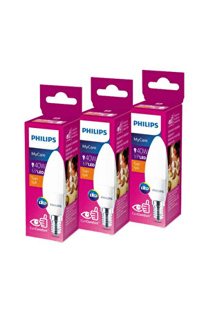 PHILIPS LED 40W MUM AMPUL SARI IŞIK E14 İNCE DUYLU 3LÜ