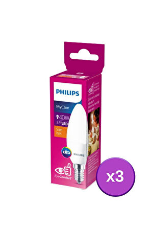 PHILIPS LED 40W MUM AMPUL SARI IŞIK E14 İNCE DUYLU 3LÜ