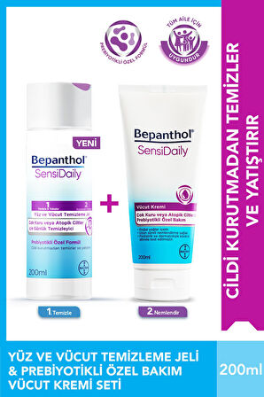 Sensidaily Günlük Vücut Bakım Kremi 200ml + Yüz ve Vücut Temizleme Jeli 200ml - Çok Kuru Atopik Ciltler