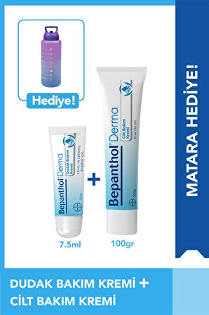 Bepanthol Cilt Bakım Kremi 100gr + Güneş Koruyucu Dudak Kremi SPF 30 & Matara Hediye