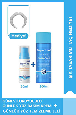 Bepanthol Derma Spf Yüz Bakım Kremi  50ml +Yüz Temizleme Jeli 200ml & Taç Hediye