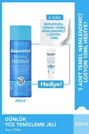 Bepanthol Derma Günlük Yüz Temizleme Jeli 200 ml & 3 adet Temel Nemlendirici Losyon 10ml