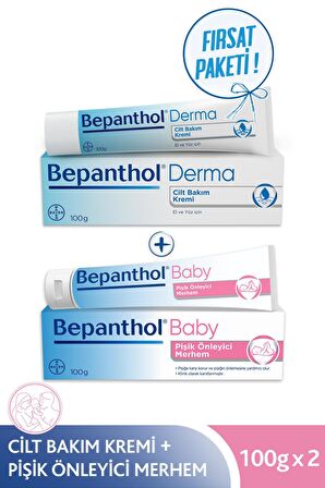 Bepanthol Baby Pişik Merhemi 100 gr + Cilt Bakım Kremi 100 gr l Avantajlı Aile Bakım Seti