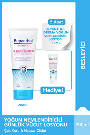 Bepanthol Derma Yoğun Nemlendirici 200 ml Losyon & 5 adet Yoğun Nemlendirici Losyon 10 ml