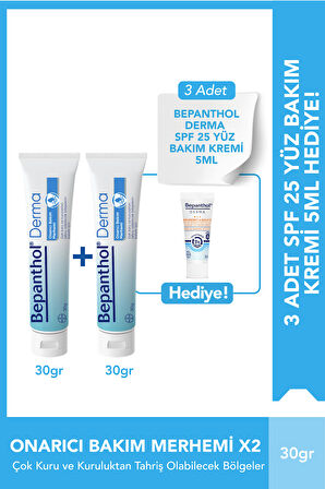 Onarıcı Bakım Merhemi 30g 2'li Paket + SPF Mini Yüz Kremi Hediye