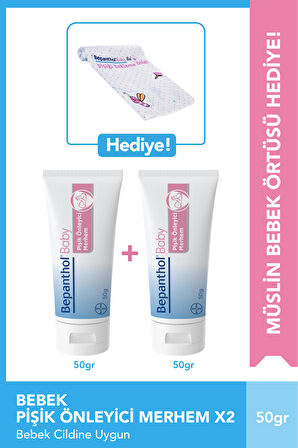 Pişik Önleyici Merhem 50g 2'li Paket + Müslin Bebek Örtüsü Hediye