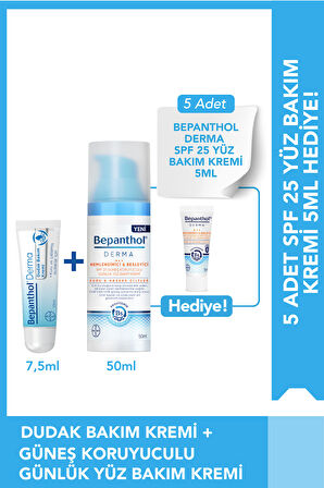 Yüz Bakım Kremi SPF 50ml + Dudak Kremi 7.5ml + SPF Mini Yüz Kremi Hediye