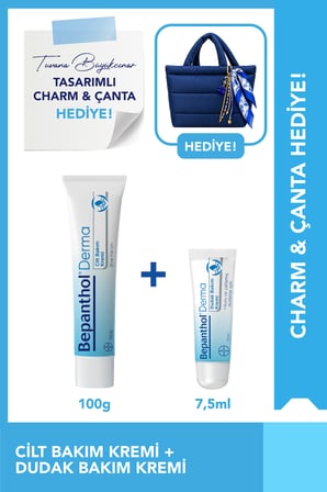 Bepanthol Cilt Bakım Kremi 100g + Dudak Bakım Kremi 7.5ml & Tuvana Büyükçınar Tasarım Çanta