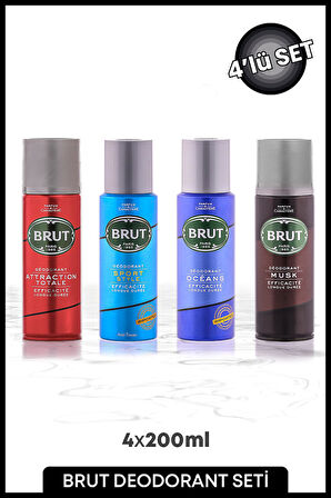 Brut Deodorant Seti Oceans, Attraction, Sports, Musk 4*200 ml