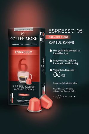 Coffee More 6 Espresso Kapsül Kahve 10 x 4 Paket ( 40 Adet ) Nespresso Uyumlu
