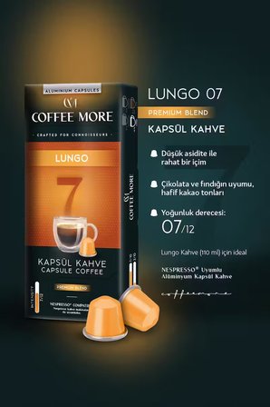 Coffee More 7 Lungo Kapsül Kahve 10 x 3 Paket ( 30 Adet ) Nespresso Uyumlu 