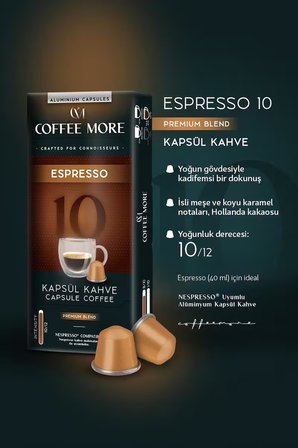 Coffee More 10 Espresso Kapsül Kahve 10 x 5 Paket ( 50 Adet ) Nespresso Uyumlu
