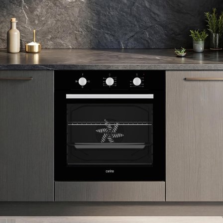 Carino 4 Fonksiyon Mekanik Siyah Power Turbo 3'lü Cam Ocaklı Ankastre Set (Fırın+Ocak+Davlumbaz)