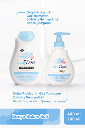 Doğal  Prebiyotikli Şampuan 400 ml & Saç ve Vücut Şampuanı 200 ml Bebek Banyo Bakım Seti
