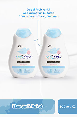 Ekonomik Paket, Doğal Prebiyotikli Göz Yakmayan Sülfatsız Nemlendirici Bebek Şampuanı 400 ml X 2