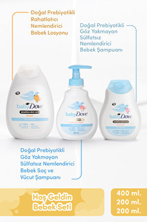 Hoş geldin Bebek Seti,Doğal Prebiyotikli Göz Yakmayan Sülfatsız Losyon 400 ml& Şampuan 200ml, Saç ve Vücut Şampuanı 200 ml